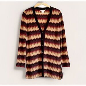 Exclusively Misook Women’s Chevron Knit Cardigan Medium Brown Red Neutral Office